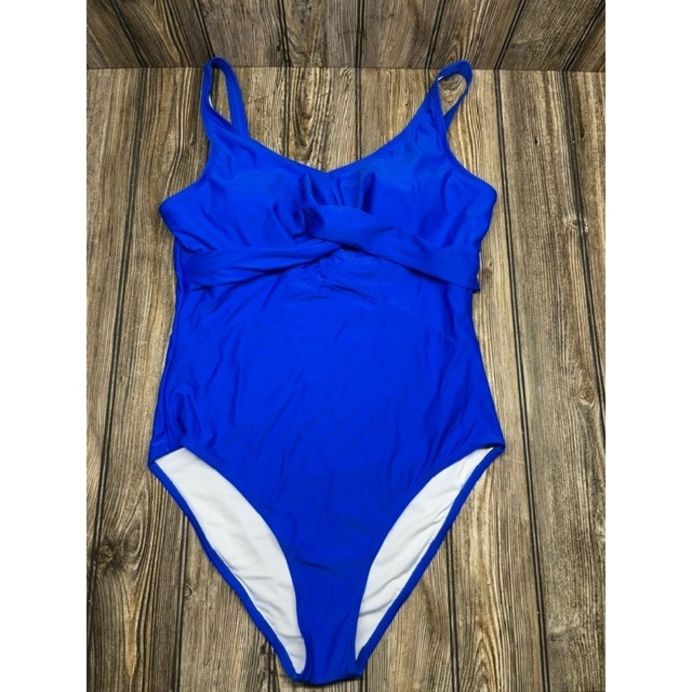 Blue Twist Front One Piece Swimsuit Womens XL Adjustable Straps Padded P688